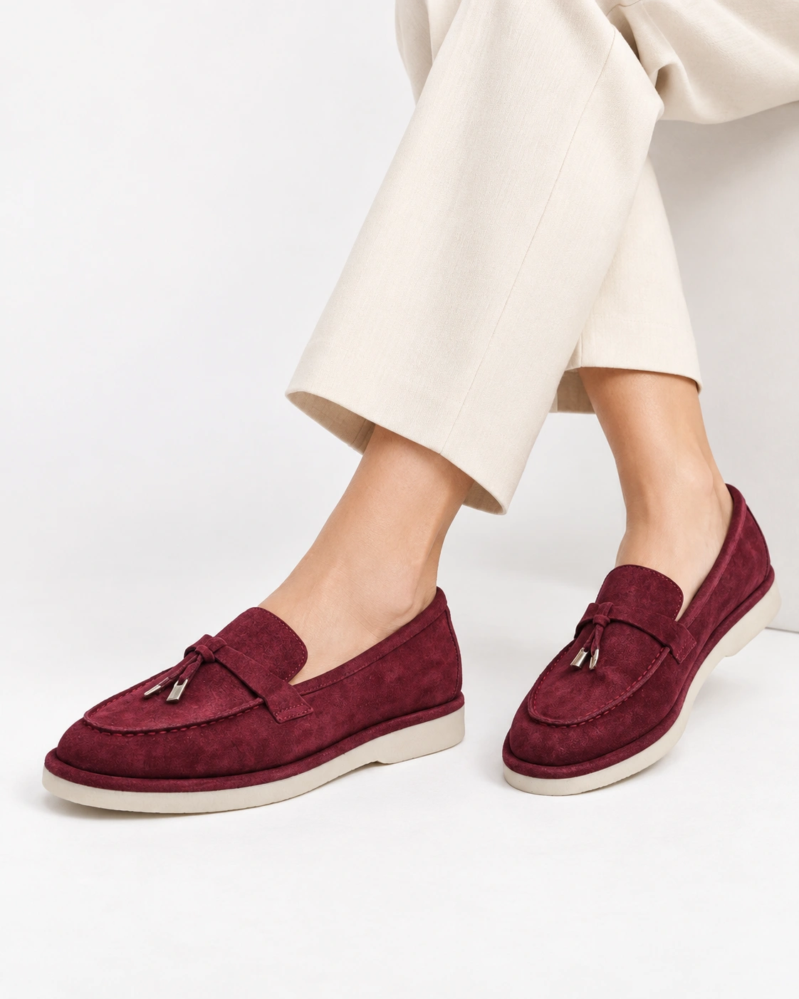 Loafers bordo din piele întoarsă naturală — fotografia 2 din 5