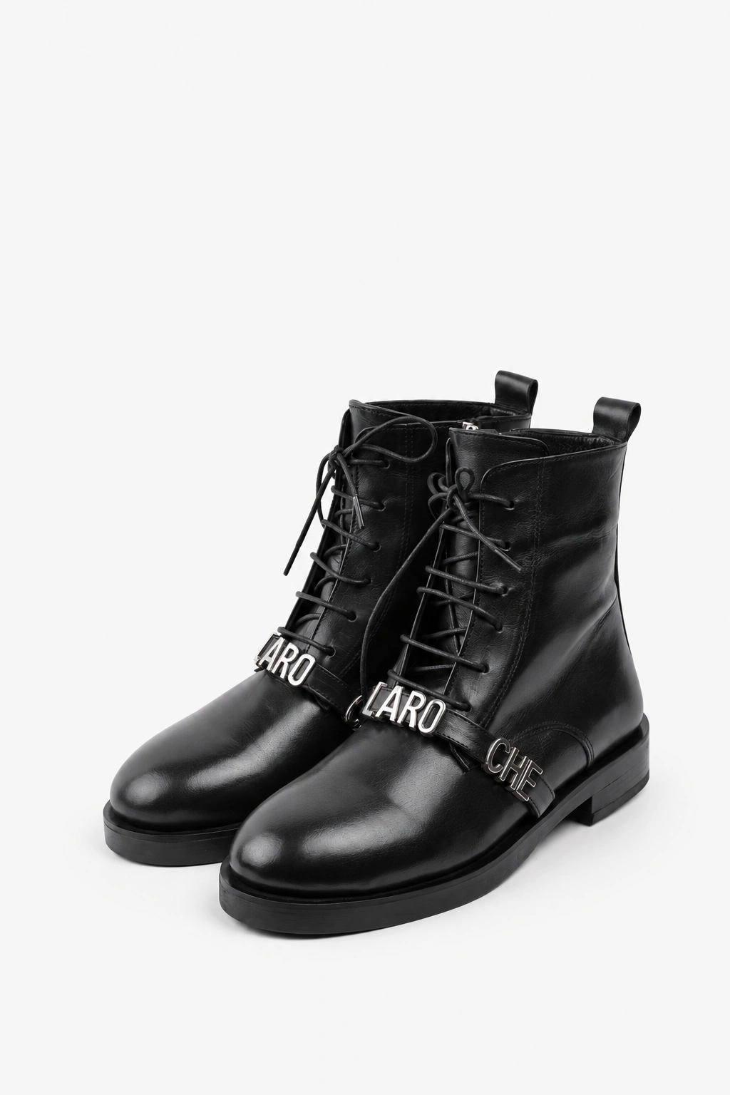 Botine cu șireturi și baretă decorativă