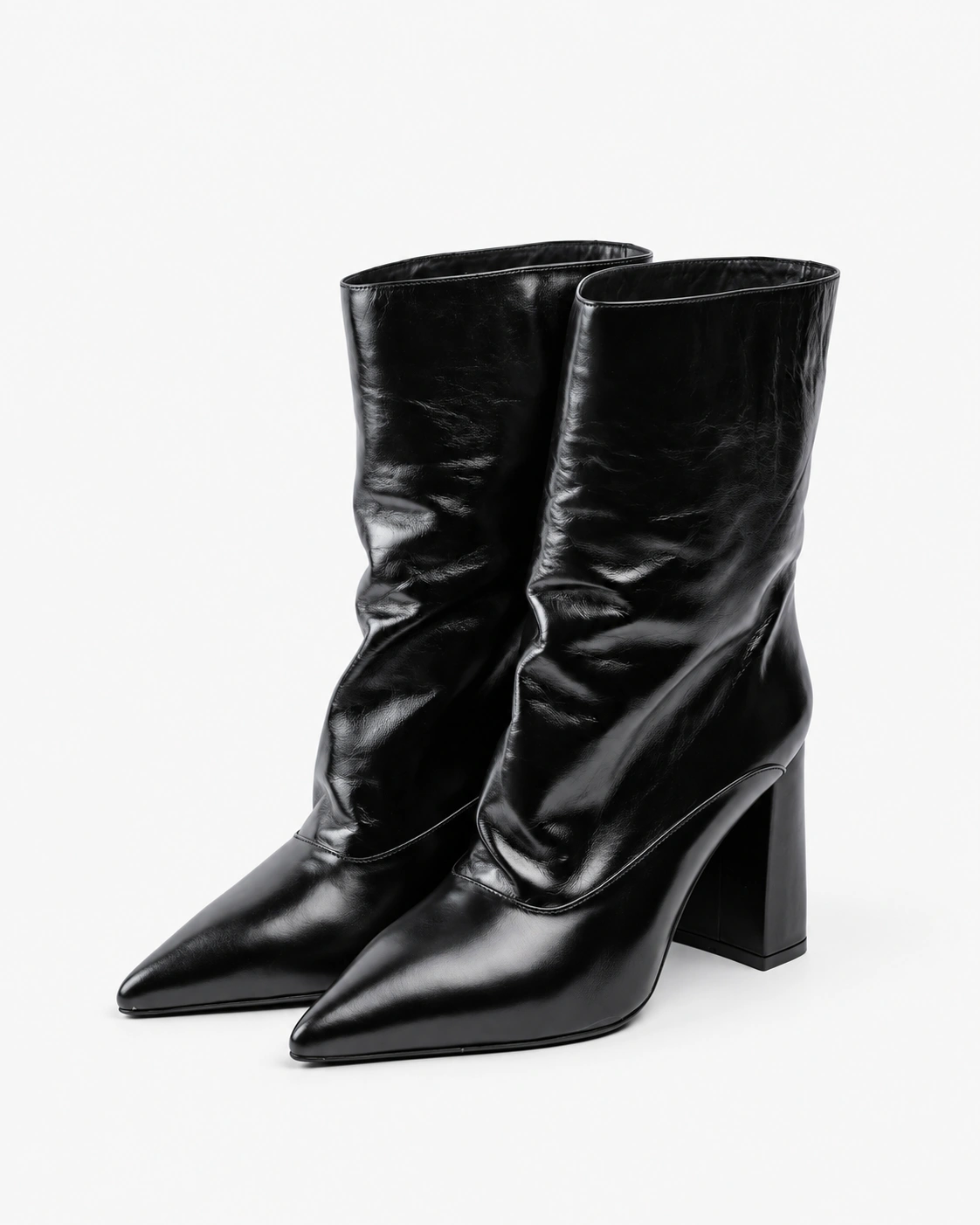 Botine negre din piele naturală laminată