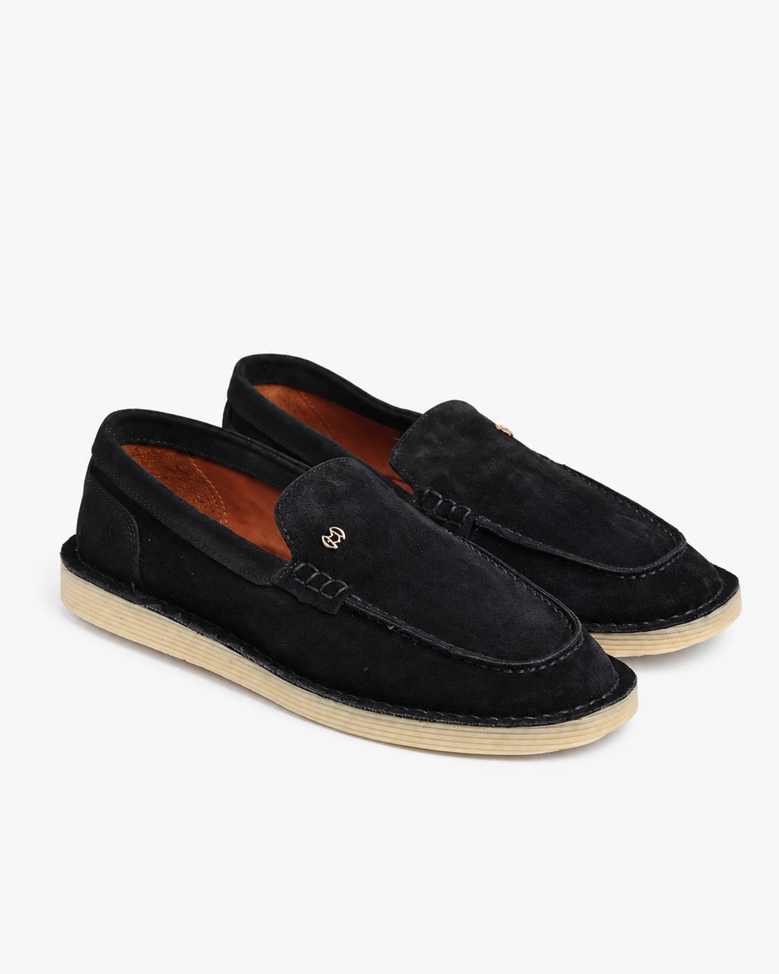 Loafers negri din piele întoarsă naturală