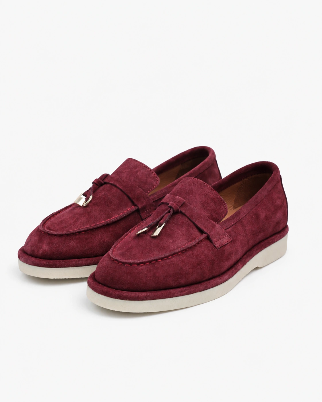 Loafers bordo din piele întoarsă naturală