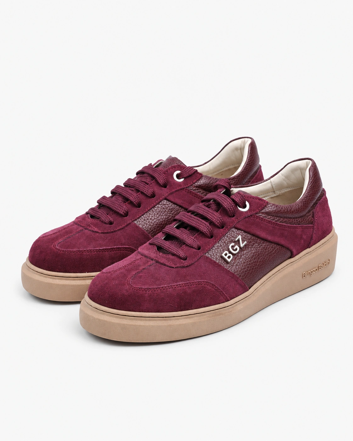 Adidași bordo din piele naturală întoarsă