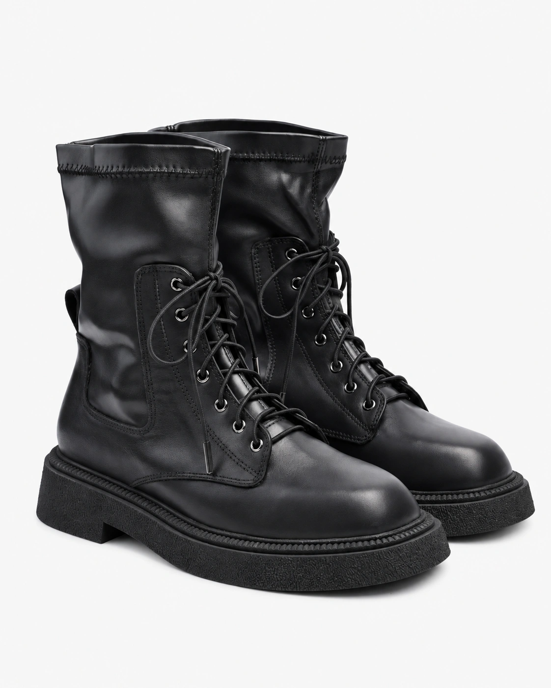 Botine negre cu partea superioară din stretch