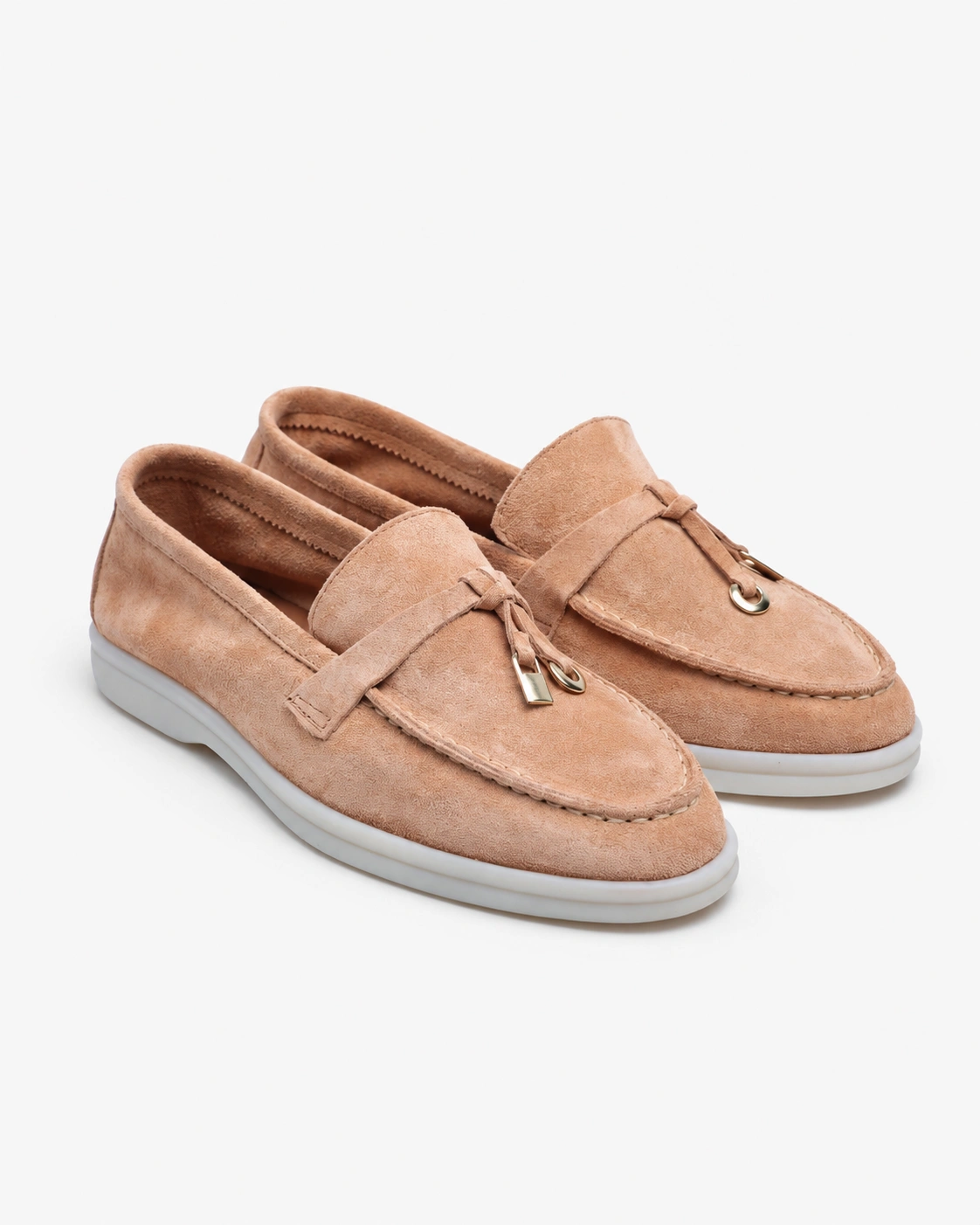 Loafers de culoarea piersicii cu detalii aurii